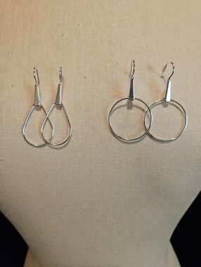 Minimalist Silver Hoop and Teardrop Earrings Set